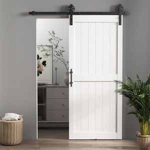 HOMCOM Ușă glisantă în stil rustic din lemn și oțel, Alb și Negru | Aosom Romania imagine