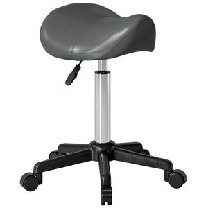 HOMCOM Scaun Pivotant tip Șa cu Roți Înălțime Reglabilă Piele Artificială Gri | Aosom Romania imagine