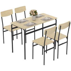 HOMCOM Set de Masă Rectangulară și 4 Scaune, Negru și Culoare Lemn | Aosom Romania imagine
