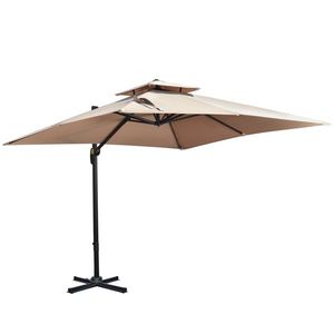 Outsunny Umbrela de Soare pentru Gradina 295x295cm Pivotanta la 360° cu Manivela, Umbrela de Soare cu brat cu Inclinare Reglabila, Kaki si Negru | Aosom Romania imagine