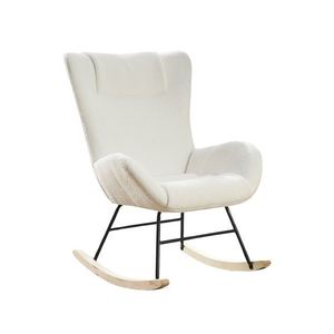 Fotoliu balansoar de relaxare cu spătar ergonomic și brațe, din catifea Teddy confortabilă, Alb imagine