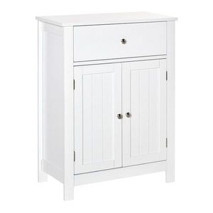 Kleankin Dulap de Baie cu 1 Sertar 2 Uși și Raft Interior Reglabil Mobilier Auxiliar de Depozitare Multifuncțional pentru Sufragerie Bucătărie Antivuelco 60x30x80 cm Alb | Aosom Romania imagine