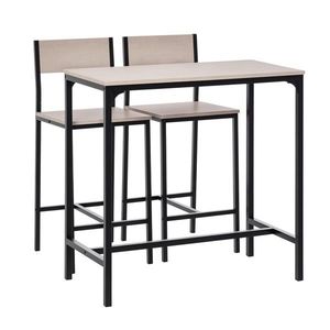 HOMCOM Set de Bar Bartisch cu 2 Taburete cu Spătar înalt pentru Bucătărie, Natural | Aosom Romania imagine