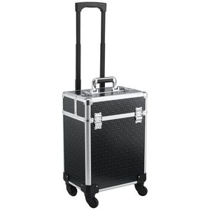 HOMCOM Valiza trolley pentru machiaj, geantă cosmetica cu mâner telescopic reglabil 34L x 24l x 52H cm aluminiu negru | Aosom Romania imagine