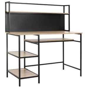 HOMCOM Birou cu depozitare birou informatic cu 4 rafturi, blat mare și panou negru pentru sufragerie cameră 120L x 53l x 126Î cm, stejar și negru | Aosom Romania imagine