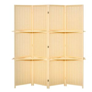 HOMCOM Separator de cameră din bambus, cu 2 rafturi, pliabil, picioare, natur | Aosom Romania imagine