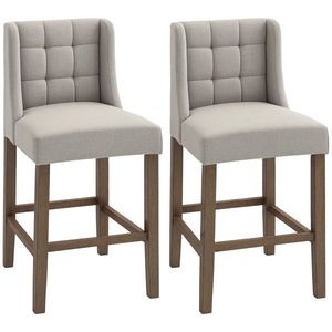 HOMCOM 2 Scaune de Bar Set cu Butoni, Lemn Masiv, incl. Suport pentru Picioare, 47 cm x 50 cm x 101 cm, Gri + Natur | Aosom Romania imagine