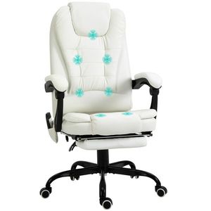 Vinsetto Scaun de birou de masaj, scaun de birou, scaun ergonomic cu înălțime reglabilă, spătar inclinabil și telecomandă cu fir, suport pentru picioare retractabil și pivotant la 360°, alb | Aosom Romania imagine