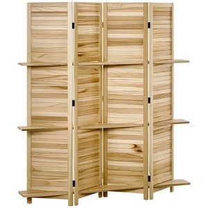 HOMCOM Paravan interior cu 4 panouri și 3 rafturi pliabile uși obloane lemn de paulownia aspect pin autoclav | Aosom Romania imagine