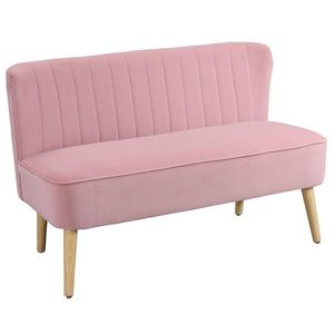Sofa 2 locuri din stofa HOMCOM Canapea tapitata Canapea dubla Mobilier de living Canapea din lemn Material textil moale Spuma de poliester Roz 117 x 56, 5 x 77 cm | Aosom Romania imagine