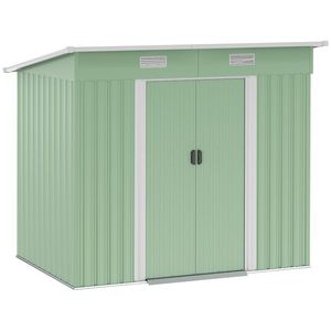 Outsunny Magazie de unelte din metal 2, 3 m² 207 x 130 x 182 cm - Magazin pentru unelte cu acoperiș în pantă, fereastră, cadru de sol, verde | Aosom Romania imagine