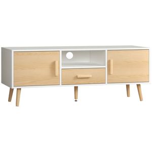 HOMCOM Mobilier TV banc TV suport TV pentru televizoare până la 46 de inch de stil scandinav cu 1 sertar, 2 dulapuri, 1 nișă, 1 pasacabluri - 120 x 37 x 45, 5 cm | Aosom Romania imagine