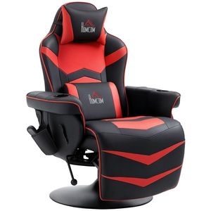 HOMCOM Fotoliu de gaming, Funcție de masaj, spătar înclinabil, suport de picioare, până la 120 kg, cadru din oțel, piele ecologică, Roșu | Aosom Romania imagine