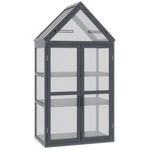Seră mini Outsunny cu 3 nivele, sere pentru plante cu acoperiș rabatabil, uși duble din lemn, policarbonat rezistent la intemperii, natural, 70, 5 x 42 x 132 cm | Aosom Romania imagine