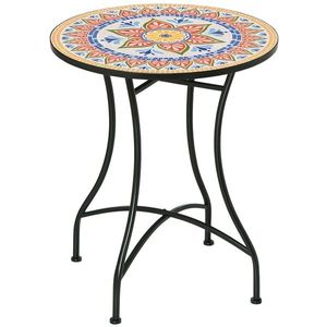 Masa de grădină Outsunny Ø60 cm, rezistent la intemperii din metal, masă de exterior, masă de camping, masă auxiliară rotundă pentru terasă de grădină în roșu + albastru + alb | Aosom Romania imagine