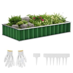 Outsunny Pătrat de grădină de grădină modulabil, montare fără unelte, mănuși incluse 174 x 90 x 30 cm oțel galvanizat verde | Aosom Romania imagine