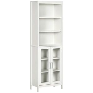 kleankin Colțar de Baie cu 2 Uși de Sticlă și 3 Rafturi Mobilier Auxiliar de Stil Modern 53x30x162 cm Alb | Aosom Romania imagine