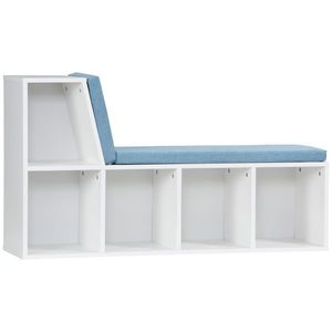 HOMCOM Biblioteca banc 2 in 1 cu 5 compartimente de depozitare si 2 perne 108 x 30 x 60 cm alb albastru | Aosom Romania imagine