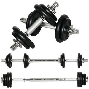 Gantere HOMCOM, ganteră lungă, 2 în 1, 20 kg, 8 discuri de gantere, rezistent la rugină, oțel, negru, 95 x 16 x 16 cm | Aosom Romania imagine