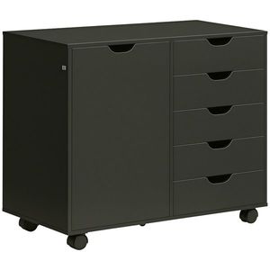 HOMCOM Cazior de birou cu 5 sertare 1 ușă raft reglabil, suport imprimantă pe role, 78x40x66, 5 cm, negru | Aosom Romania imagine