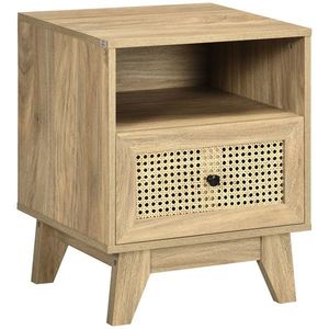 HOMCOM Masuță de noapte cu sertar, ușă împletită din rattan și raft de depozitare vintage 45 x 39 x 56, 5 cm | Aosom Romania imagine