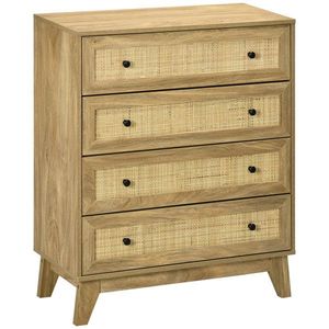 HOMCOM Cómoda cu 4 Sertare Comoda de Lemn cu Fronturi de Ratan Stil Cannage pentru Dormitor 80x35x95 cm Natural | Aosom Romania imagine