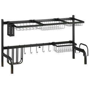 HOMCOM Suport pentru vase, ajustabil în lungime 51-93 cm, multe elemente, aranjament flexibil, 93 x 30 x 52 cm, negru | Aosom Romania imagine