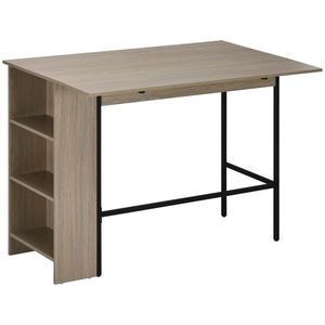 HOMCOM Insulă centrală masă de bar cu masă rabatabilă și 3 rafturi 120 x 76 x 91, 4 cm gri deschis | Aosom Romania imagine