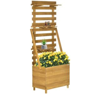 Outsunny Pată înaltă cu 3 rafturi, inclusiv rețea de susținere, rezistent la intemperii, lemn masiv, 63 cm x 39 cm x 160 cm, Natural | Aosom Romania imagine