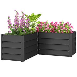 Outsunny Carré potager de jardin jardinière d'angle en L fară fund - 115 x 115 x 44 cm oțel galvanizat gri închis | Aosom Romania imagine
