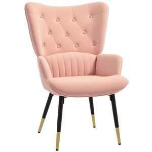 HOMCOM Fotoliu de Living Fotoliu Individual Tapitat in Catifea cu Spatar Inalt Stil Modern 68x72x103 cm Rosa | Aosom Romania imagine