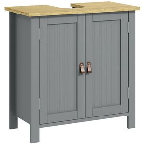 kleankin Mobilier subchiuvetă 2 uși raft reglabil 2 etaje în interior mânere din PU 60 x 30 x 60 cm gri | Aosom Romania imagine