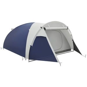 Outsunny Cort de camping 3/4 persoane în formă de dom ușor ventilat cu uși cu fermoar 320 x 240 x 130 cm bleu foncé gri deschis | Aosom Romania imagine