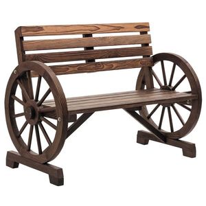 Outsunny Banc de grădină cu design de roată de căruț, pentru 2 persoane, lemn natural, maro închis, 105, 5 x 56 x 79cm | Aosom Romania imagine