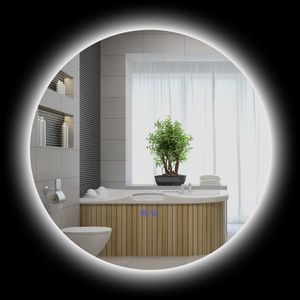 kleankin Oglindă rotundă luminoasă cu LED pentru baie Ø 60 cm pe perete cu iluminare comutator tactil sistem antiaburire 29 W argintiu | Aosom Romania imagine