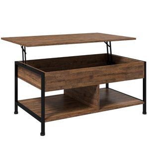 HOMCOM Masă de cafea ridicabilă masă de salon cu compartiment ascuns și 2 rafturi inferioare 100 x 80 x 60 cm maro rustic negru | Aosom Romania imagine