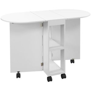HOMCOM Masă de Comedor Plegable cu Ruedas Masă de Cocina cu Alas Abatibles și 2 Rafturi Deschise 120x60x77 cm Alb | Aosom Romania imagine
