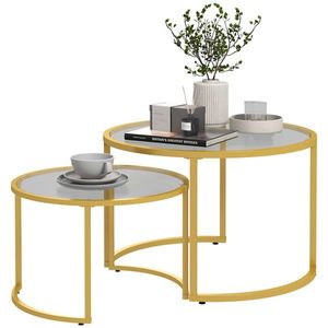 HOMCOM Set de 2 mese de cafea nesting rotunde blat sticlă securizată și picior din oțel carbon aur | Aosom Romania imagine