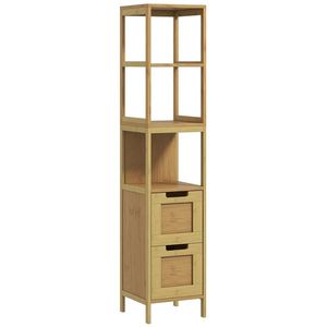 kleankin Dulap Baie Stil Natural dim. 30L x 30l x 144H cm 3 rafturi 2 sertare Bambus | Aosom Romania imagine