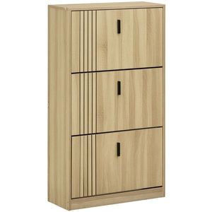 HOMCOM Dulap de pantofi cu 3 uși culisante 18 perechi capacitate mare pentru intrare hol living 63 x 24 x 117 cm stejar | Aosom Romania imagine