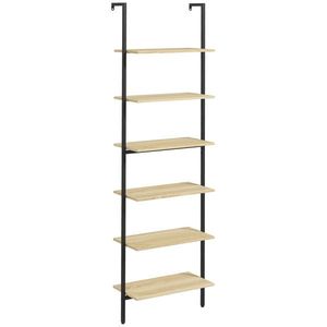 HOMCOM Raft tip scară montabil pe perete, bibliotecă stil industrial cu 6 rafturi din oțel negru și aspect de lemn natural dim. 60L x 30l x 206H cm | Aosom Romania imagine