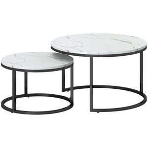 HOMCOM Set de 2 mese de cafea gigogne, stivuite, design industrial, picioare din metal, alb | Aosom Romania imagine