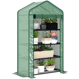 Outsunny Seră de Grădină Balcon cu Rafturi 4 Nivele 90L x 49l x 160H cm Oțel galvanizat folie Detasabila PE Densitate înaltă Verde | Aosom Romania imagine