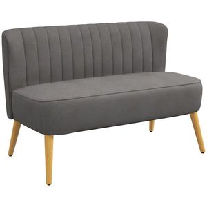 HOMCOM Canapea retro 2 locuri, picioare din lemn, 117 cm x 56, 5 cm x 77 cm, gri închis | Aosom Romania imagine