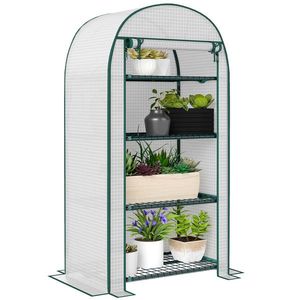 Outsunny Seră de grădină seră de balcon rezistentă la UV ușă rolo 4 rafturi acoperiș PE 80 x 50 x 160 cm alb | Aosom Romania imagine