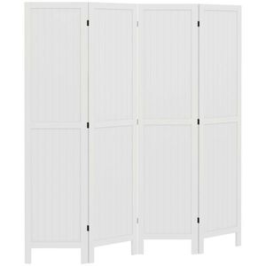 HOMCOM Paravan din lemn, separator de cameră, cloison interieur pliabil cu 4 panouri din lemn 160 x 170 cm alb | Aosom Romania imagine