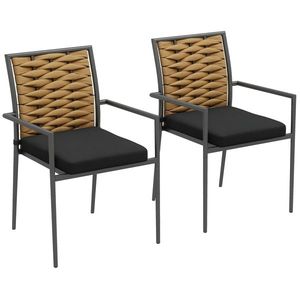 Outsunny Scaune de grădină Scaune de exterior Scaune de terasă, rezistente la intemperii, design modern, 57 x 58 x 87 cm, Maro + Negru + Gri | Aosom Romania imagine