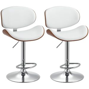 HOMCOM Set de 2 scaune de bar taburet înălțime reglabilă cu înveliș sintetic 53 x 52 x 92-112 cm alb | Aosom Romania imagine