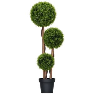 HOMCOM Arbore artificial buxus cu 3 bile frunze de bambus ghiveci inclus interior și exterior înălțime 110 cm verde | Aosom Romania imagine