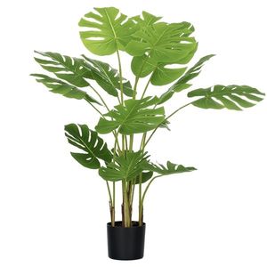 HOMCOM Plantă Artificială Realistică Monstera Deliciosa, 1 Ghiveci Suplimentar și Pământ de Ciment, 17, 5 cm x 17, 5 cm x 120 cm, Verde | Aosom Romania imagine
